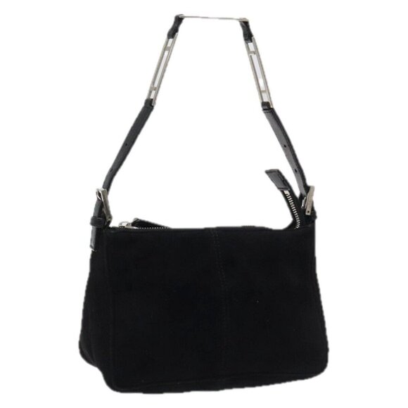 FENDI Hand Bag Suede Black Silver Auth bs23619